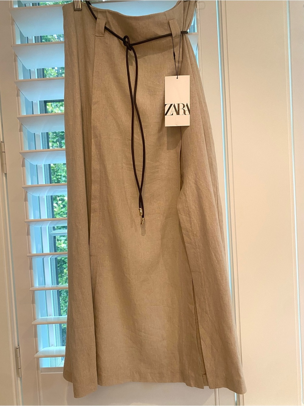 ZARA Neutral Beige Maxi A-Line Skirt with Waist Tie